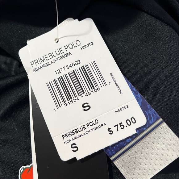 Adidas Miami Hurricanes Polo Shirt Mens S Small Primeblue Black Orange H50752 - Picture 7 of 9